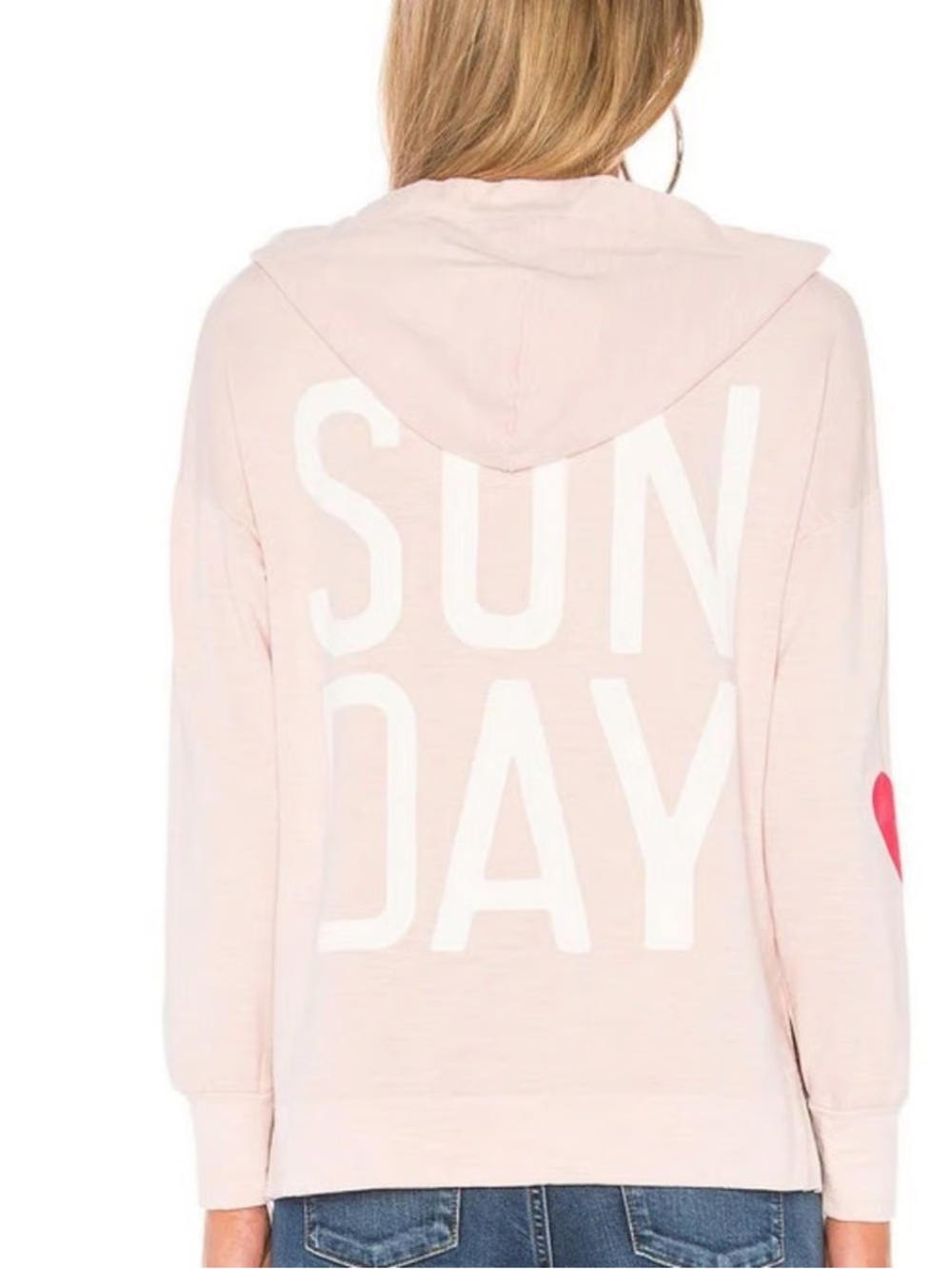🩷Sundry🩷 Pale Pink Lace-Up Hoodie with Red Heart Elbow Patch. Size S